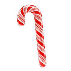 Obraz premium A classic red and white striped candy cane with a curved hook isolated on transparent background