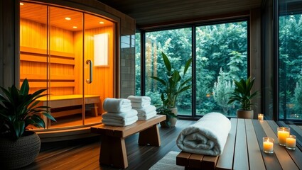 Relaxing sauna and spa day retreat with garden views