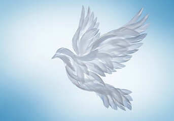 Fototapeta premium A graceful white dove in mid flight against a soft blue gradient