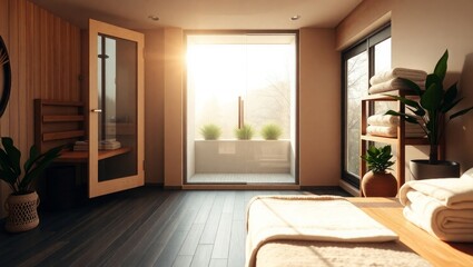Relaxing spa retreat with sunlight and modern design