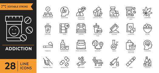 Addiction icon set. Vector illustration	