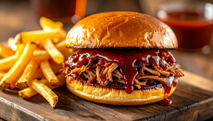 pork barbecue sandwich with rich BBQ sauce dripping