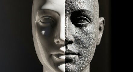 A striking portrait featuring a dual toned human face in monochrome