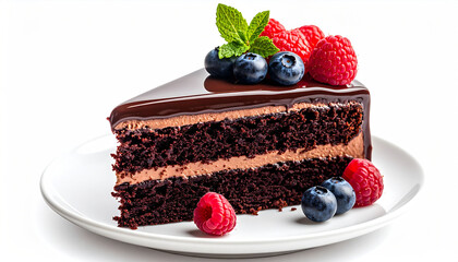 Slice of Chocolate Layer Cake with Berries