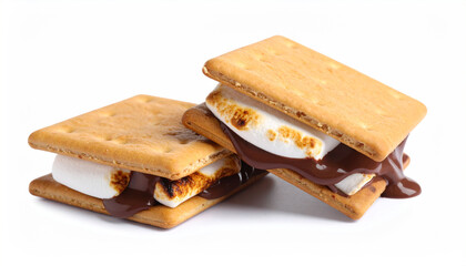 S’mores with Chocolate and Marshmallow on White Background