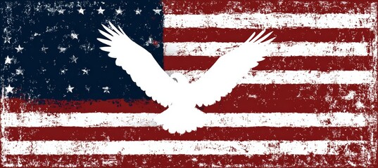 Eagle silhouette on grunge America flag background. 4th of July or America independence day. Generative AI technology.	
