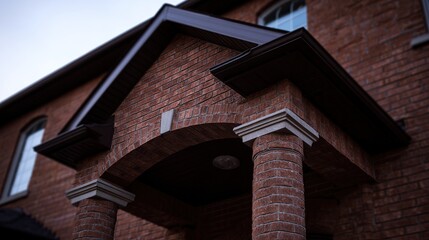 welcome. Family home exterior with welcoming entrance and architectural details. real-estate listings, architecture portfolios, designed for architectural facade and classical detail presentations.