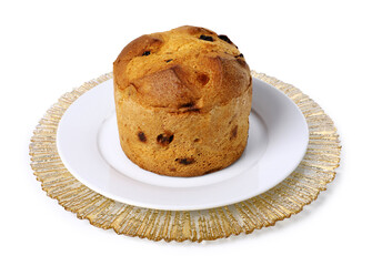 Christmas food. Delicious Panettone cake isolated on white