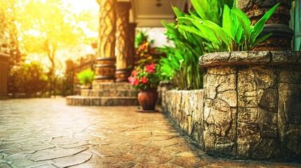 welcome. Family home exterior with welcoming entrance and architectural details. real-estate listings, architecture portfolios, designed for architectural facade and classical detail presentations.