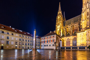 The obelisk on the Prague castle in UNESCO world heritage site city Prague on Christmas night. 