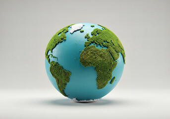 A captivating representation of the Earth, featuring realistic green landmasses and serene blue oceans, evoking a sense of global awareness.