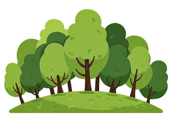 A Lush Green Grove: Cartoon Trees on a Gentle Slope in a Whimsical Forest Illustration