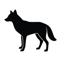 Black silhouette vector illustration of a wild Coyote, animal isolated on white
