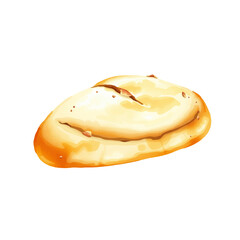 Watercolor illustration of a simple bread, hand drawn in soft warm tones, minimalist style, isolated on white background.