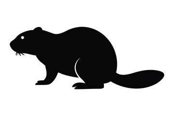 Cartoon vector silhouette drawing of a wild North American beaver and cub illustration