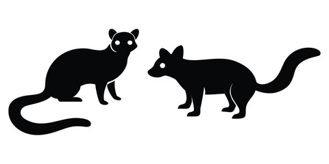 Black vector silhouette illustration of a wild Ringtail