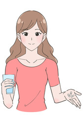 サプリを飲む女性のイラスト