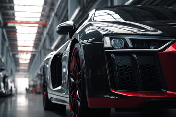 Fototapeta premium black and red color car stylish perspective view seeing front. change car more modern
