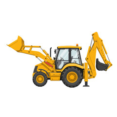 Yellow Backhoe Loader Vector Illustration on White Background