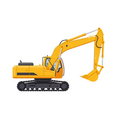 Yellow Excavator Construction Vehicle Isolated on White Background