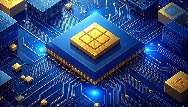 CPU chip and circuit board background.