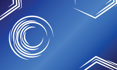 Modern Blue Tech Background Featuring Geometric Lines, Circular Swirl, and Hexagon