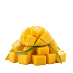 Diced Mango Fruit Pile isolated on a transparent background