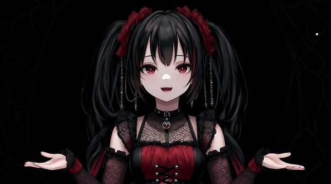 Animated Cute Anime Gothic Girl Talking and Singing in Dark Background
