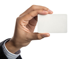 Obraz premium Hand Holding Blank White Business Card Mockup for Branding and Identity
