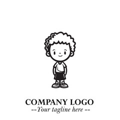 Black and White Chibi Boy Illustration with Jacket and Boots in Bold Thick Line Art Minimal Style