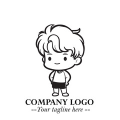 Black and White Chibi Boy Illustration with Jacket and Boots in Bold Thick Line Art Minimal Style