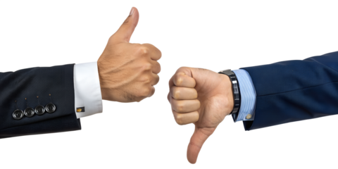 Hands Showing Thumbs Up and Thumbs Down for Business Decision Making