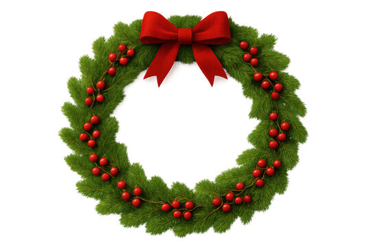 Festive christmas wreath with red bow and holly berries, celebrating holiday season and winter decorations - Powered by Adobe