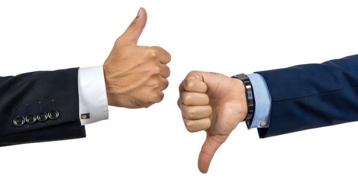 Hands Showing Thumbs Up and Thumbs Down for Business Decision Making
