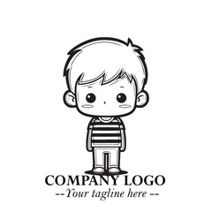 Black and White Chibi Boy Illustration with Jacket and Boots in Bold Thick Line Art Minimal Style