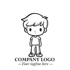 Black and White Chibi Boy Illustration with Jacket and Boots in Bold Thick Line Art Minimal Style