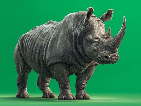 Isolated rhinoceros display green screen background animal sculpture studio environment close-up view wildlife concept for creative projects