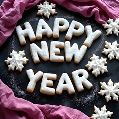 new year  cookies on a wooden background