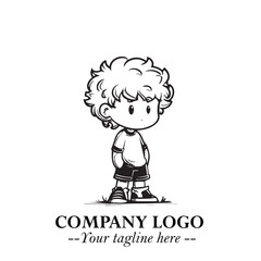 Black and White Chibi Boy Illustration with Jacket and Boots in Bold Thick Line Art Minimal Style