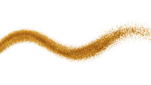 An elegant and dynamic wavy stream of golden brown sand particles flowing in an abstract curve, realistically rendered and isolated on a clean white background