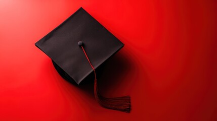 scholar. A graduation cap with a tassel, isolated on a solid red background. event programs, museum guides, designed for cultural heritage projects and event programs, preserves heritage.