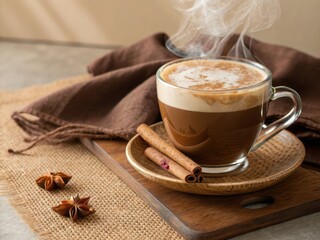 Warm Latte with Cinnamon and Steam Effect