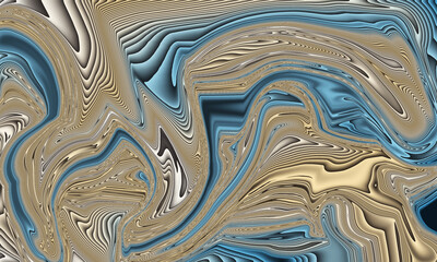 Abstract swirling blue and gold organic fluid art with textured ripples and waves