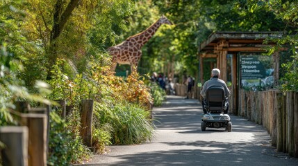 Exploring the Zoo: Family Fun with a Mobility Scooter Among Giraffes