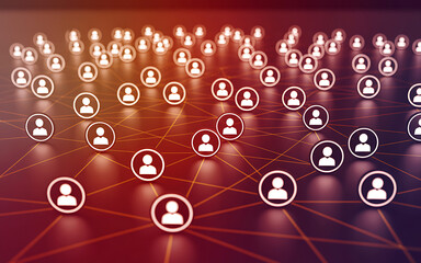 Abstract network of connected people icons representing global social connections and digital communication