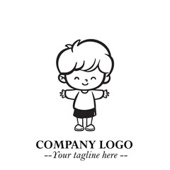 Black and White Chibi Boy Illustration with Jacket and Boots in Bold Thick Line Art Minimal Style