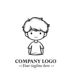 Black and White Chibi Boy Illustration with Jacket and Boots in Bold Thick Line Art Minimal Style