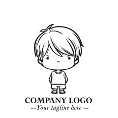 Black and White Chibi Boy Illustration with Jacket and Boots in Bold Thick Line Art Minimal Style