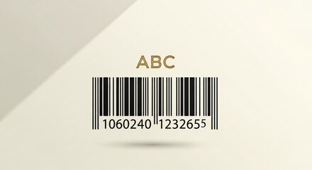 A close-up illustration of a standard barcode with the letters ABC and numbers on a beige background.