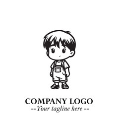 Black and White Chibi Boy Illustration with Jacket and Boots in Bold Thick Line Art Minimal Style